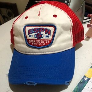 ESPN Moline Trucker SnapBack Hat Cap Red White Blue Entertainment Sports Network